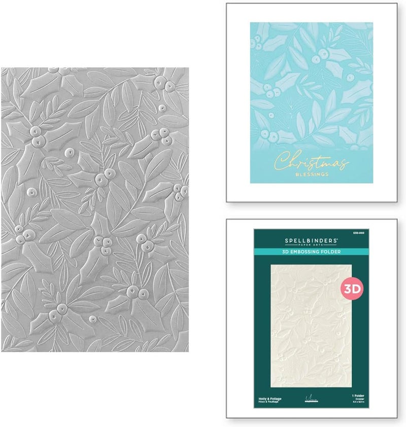Spellbinders E3D-060 Holly & Foliage 3D Embossing Folder from The De-Light-Ful Christmas Collection by Yana Smakula - Image 2